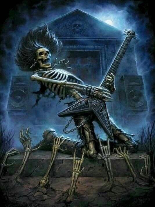 Создать мем: скелет с гитарой в молниях, скелет роцк, скелет гитарист