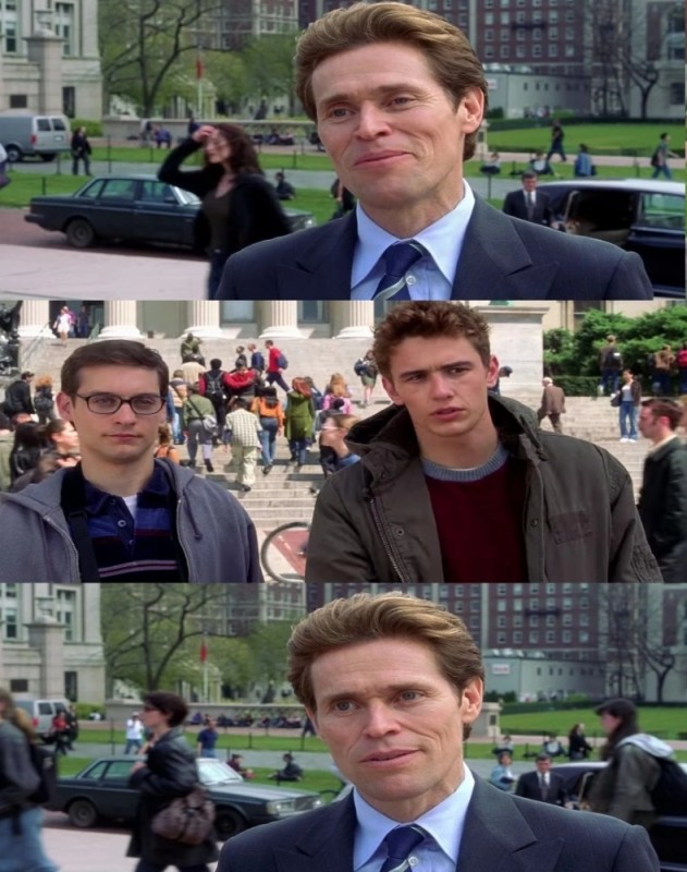 Create meme: a frame from the movie, meme I kind of scientist, Willem Dafoe and I kind of scientist