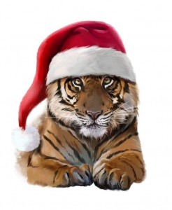 Создать мем: новый год тигра, тигр в шапке деда мороза, новогодний тигр в шапке деда мороза