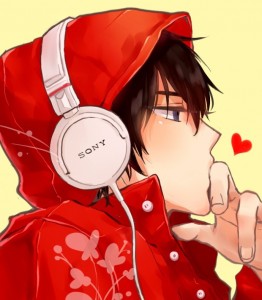 Create meme: anime boy with headphones, anime avatars headphones in red, anime boy with headphones