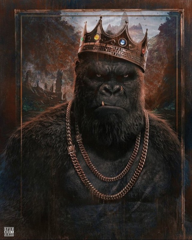 Create meme: The gorilla in the crown, king Kong , King Kong with a crown