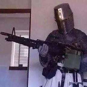 Create meme: deus vult meme , Crusader deus vult, a crusader with a shotgun