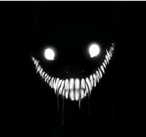 Create meme: evil smile, scary smile on black background