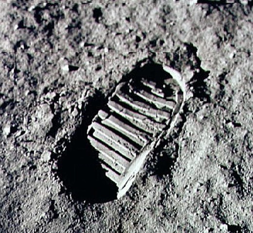 Create meme: the first on the moon, Neil Armstrong's footprint on the moon, footprints on the moon