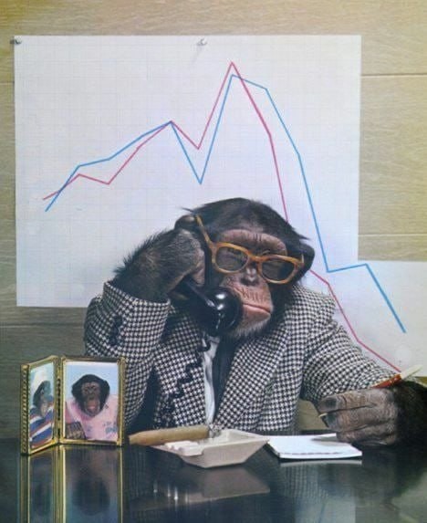 Создать мем: шимпанзе, обезьяна директор, обезьяна в офисе