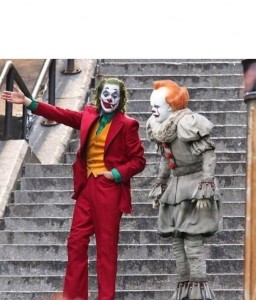 Create meme: Joker and Pennywise on the stairs