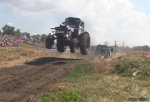 Create meme: racing on tractors in the mud, tractor in the mud, racing on tractors