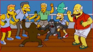 Создать мем: симпсоны бой обезьян, симпсоны две обезьяны, бой мартышек симпсоны