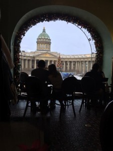 Create meme: the Cathedral of the Kazan icon of the mother of God, the window café, the view from the cafe window
