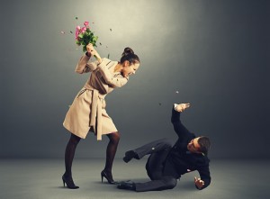 Create meme: pair, woman beats man with flowers, male