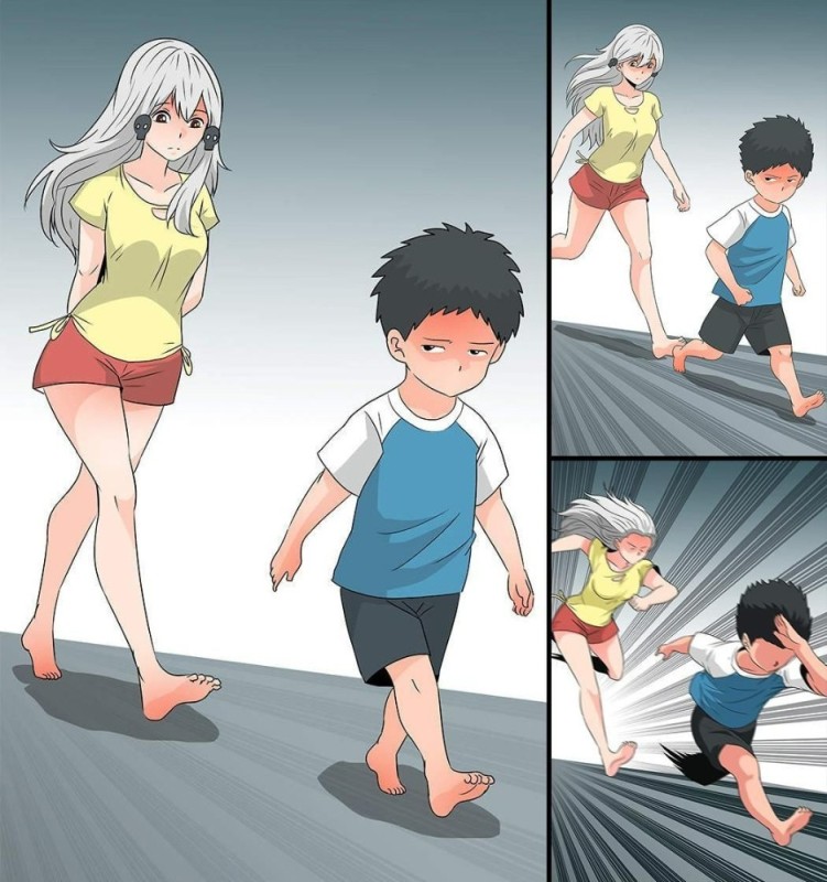 Создать мем: аниме мемы, аниме приколы, girl chasing a kid аниме мем