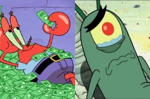 Создать мем: привет я люблю деньги мистер крабс, крабс, мистер крабс и планктон