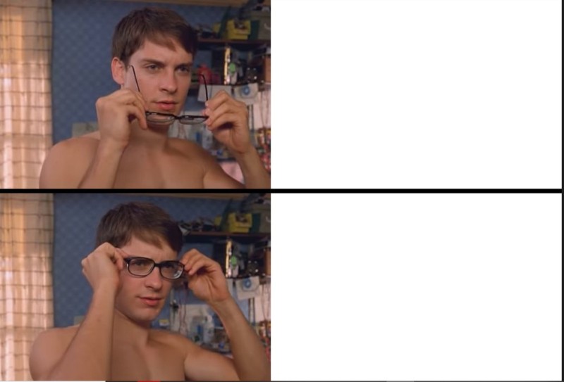 Create meme: sunglasses meme , meme Peter Parker wears glasses, Peter Parker meme with sunglasses