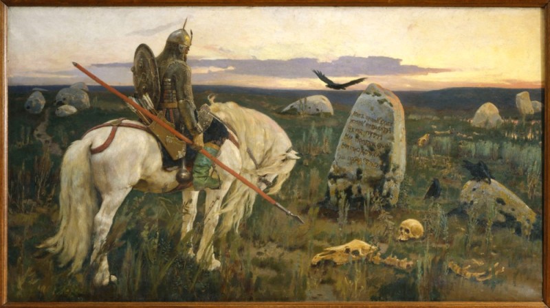 Create meme: painting Vasnetsov knight at the crossroads, Vasnetsov knight at the crossroads painting, Vasnetsov Viktor Mikhailovich knight at the crossroads