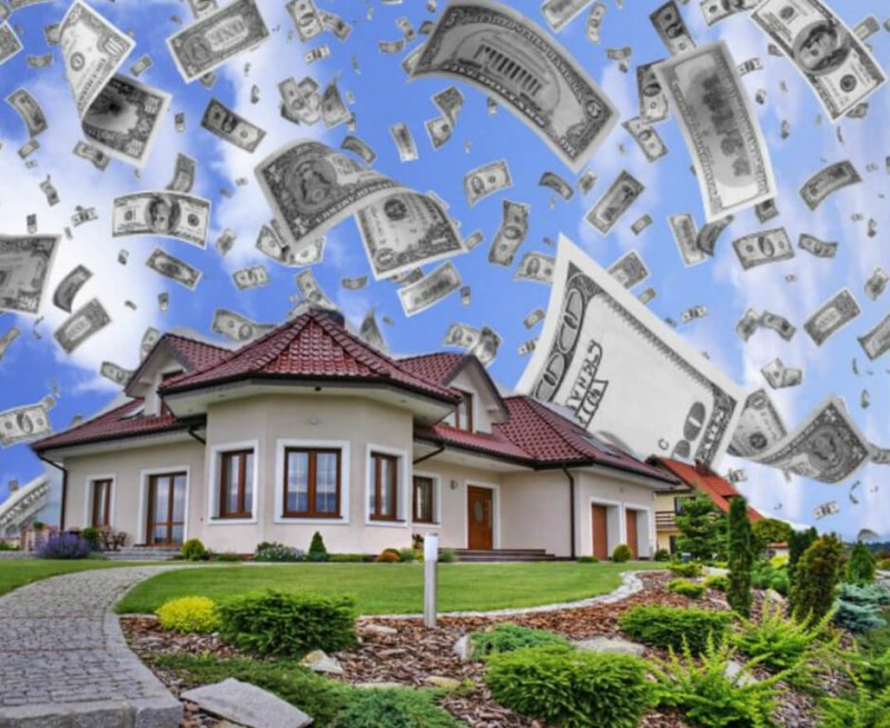 Create meme: the money falling from the sky, money , the house is beautiful