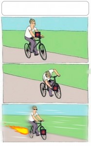 Create meme: meme on a bike with a stick, meme bike, meme of bike spokes in the wheel