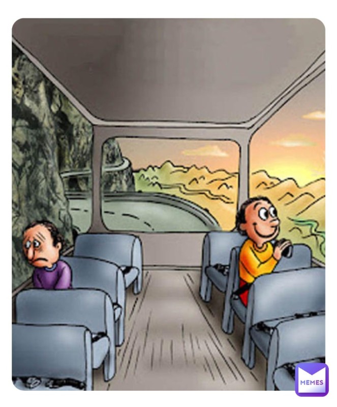 Create meme: sad and cheerful bus passengers meme, bus cartoon, funny bus