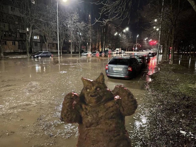 Create meme: cat , demodemo, dirty snowdrifts in St. Petersburg