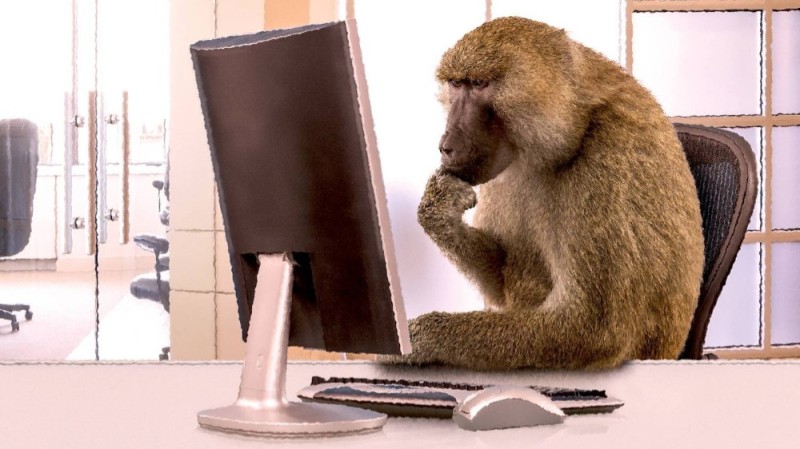 Create meme: monkey , monkey behind a computer, the monkey behind the computer