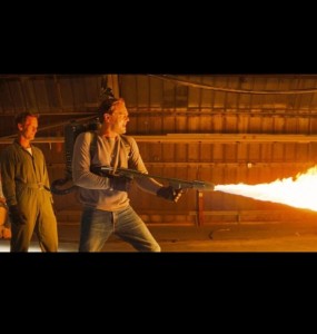 Create meme: DiCaprio with a flamethrower, once in Hollywood flamethrower, I flamethrower DiCaprio