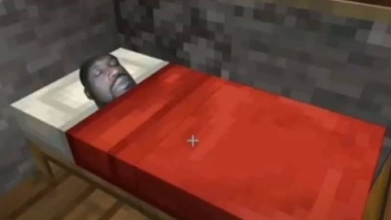 Create meme: bed in minecraft, me in my silly little bed avoiding, minecraft bed