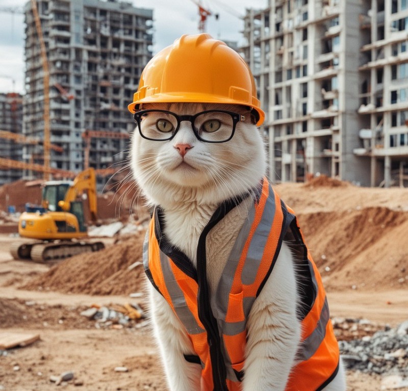 Создать мем: коты в касках, коты строители, котики строители