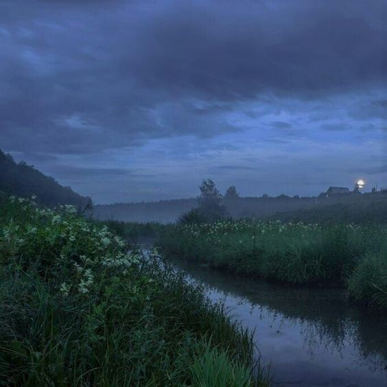 Create meme: night mist, ugra river, night landscape