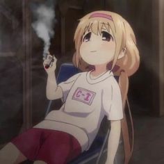 Создать мем: аниме, курящая тян, тянка курит