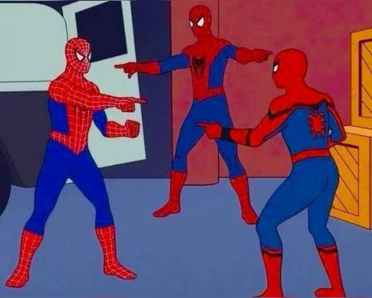 Create meme: three spider-man meme, spider-man shows spider-man meme, 2 spider-man