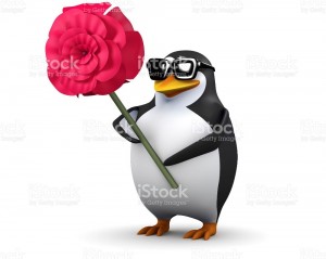 Create meme: penguin with glasses, penguin meme, penguin with flowers meme