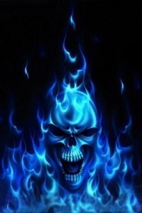 Create meme: blue skull, flaming skull