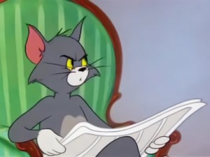 Create meme: Tom with the newspaper meme, cat Tom with the newspaper, Tom and Jerry meme Tom