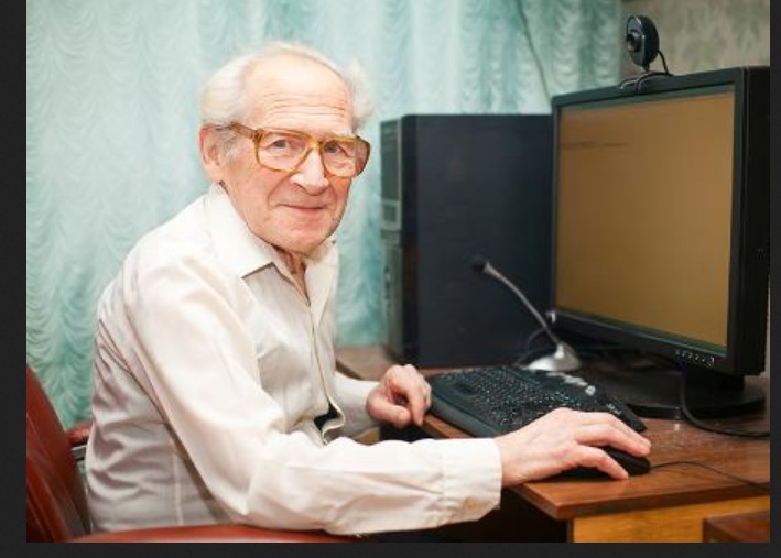 Create meme: grandpa at the computer, recording a conversation, retired 