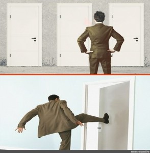 Create meme: meme with the guard at the door, meme with 3 doors template, people