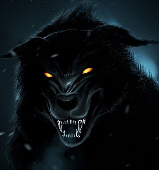 Создать мем: темный волк, оборотень на черном фоне, злой волк