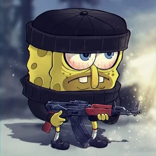 Create meme: spongebob is cool, spongebob with a machine gun, spongebob with an AK 47