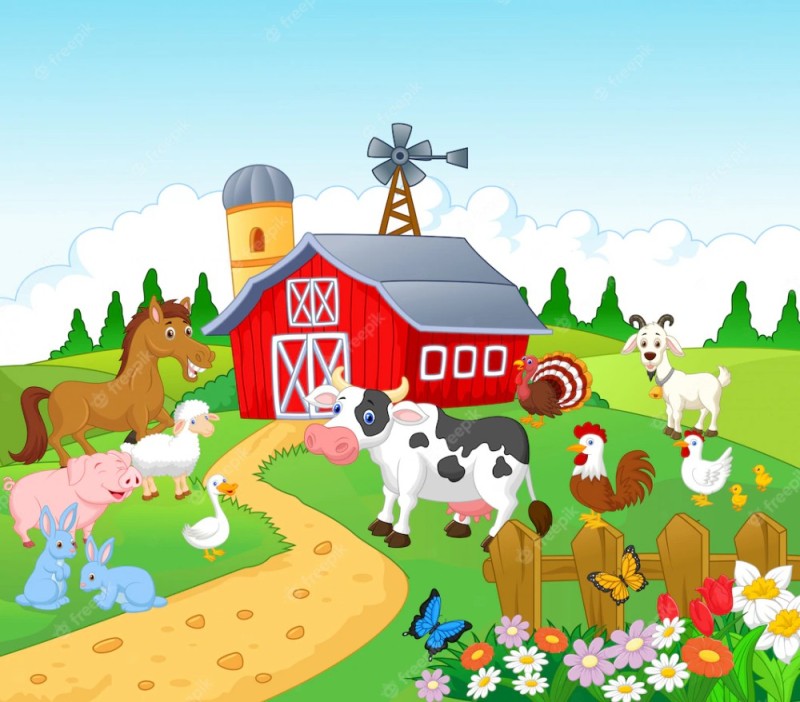 Create meme: farm background for kids, cartoon farm, farm with animals vector