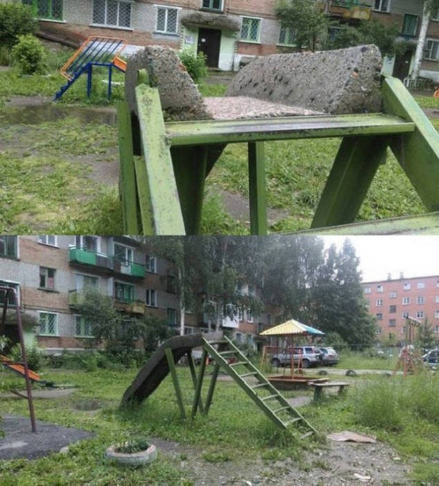 Create meme: harsh playgrounds, harsh children's slides, children's playground in Russia