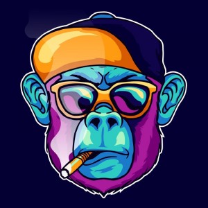 Создать мем: поп арт, злая обезьяна в наушниках, обезьяна курит вектор