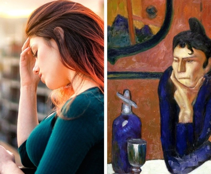 Create meme: painting the absinthe drinker , absinthe lover, Picasso the absinthe drinker 