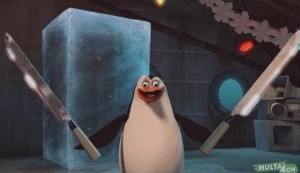 Create meme: the penguins of Madagascar Rico, penguin from Madagascar, penguin Rico with a knife