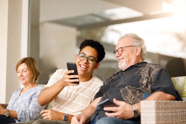 Create meme: grandfather and cell phone, an elderly man, the elderly