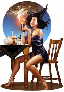 Create meme: witch, pin-up coffee, modern witch