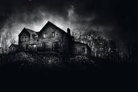 Create meme: scary house in the forest, an abandoned house in the woods at night, abandoned house in the woods