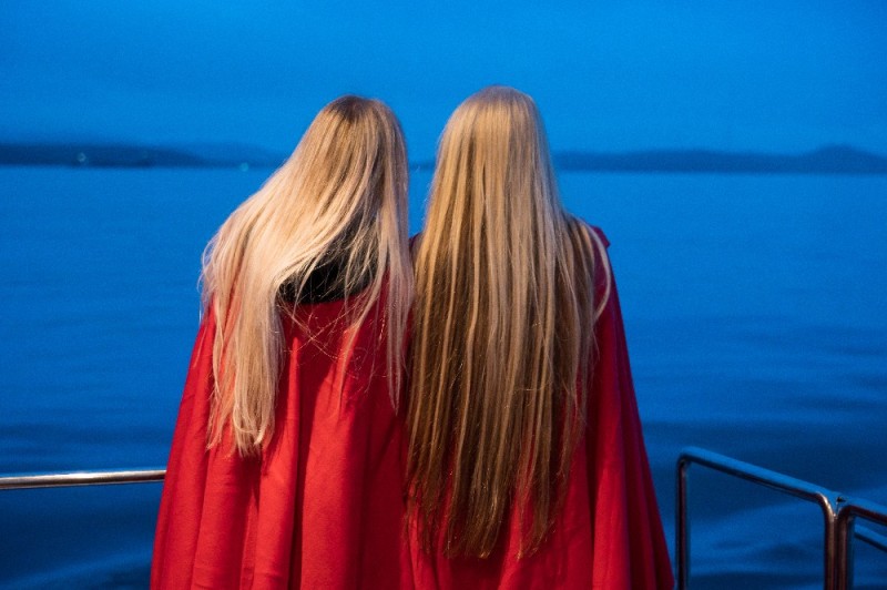 Create meme: red cloak, photos of friends, long hair