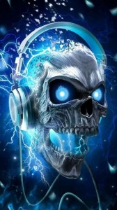 Create meme: theme the game skull, skull in blue flames, electro skull