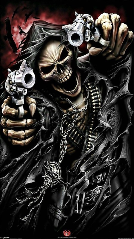 Создать мем: скелет с пистолетом, череп с оружием, скелеты крутые