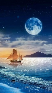 Create meme: Moonlight, good night from the sea, at night, the moon, the sea and the yacht