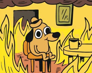 Create meme: dog in heat meme, meme dog in a burning house