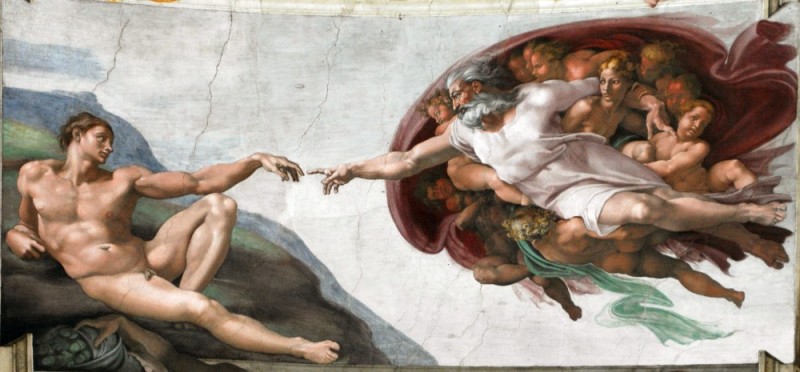 Создать мем: сотворение адама, сикстинская капелла шедевр микеланджело, сотворение адама картина микеланджело
